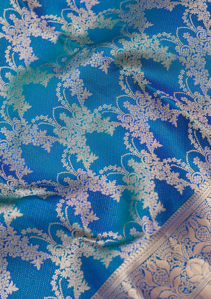 Peacock Blue Zariwork (Gold) Pure Silk Silk_Saree