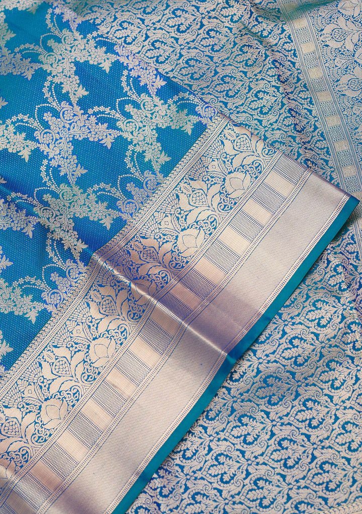 Peacock Blue Zariwork (Gold) Pure Silk Silk_Saree