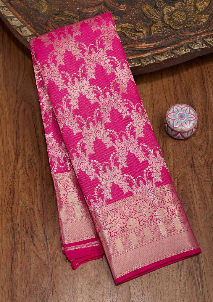 Rani Pink Zariwork Pure Silk Saree