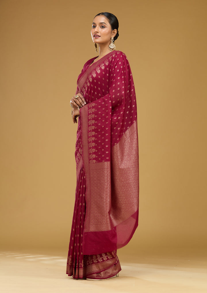 Wine Zariwork (Gold) Silk Silk Saree