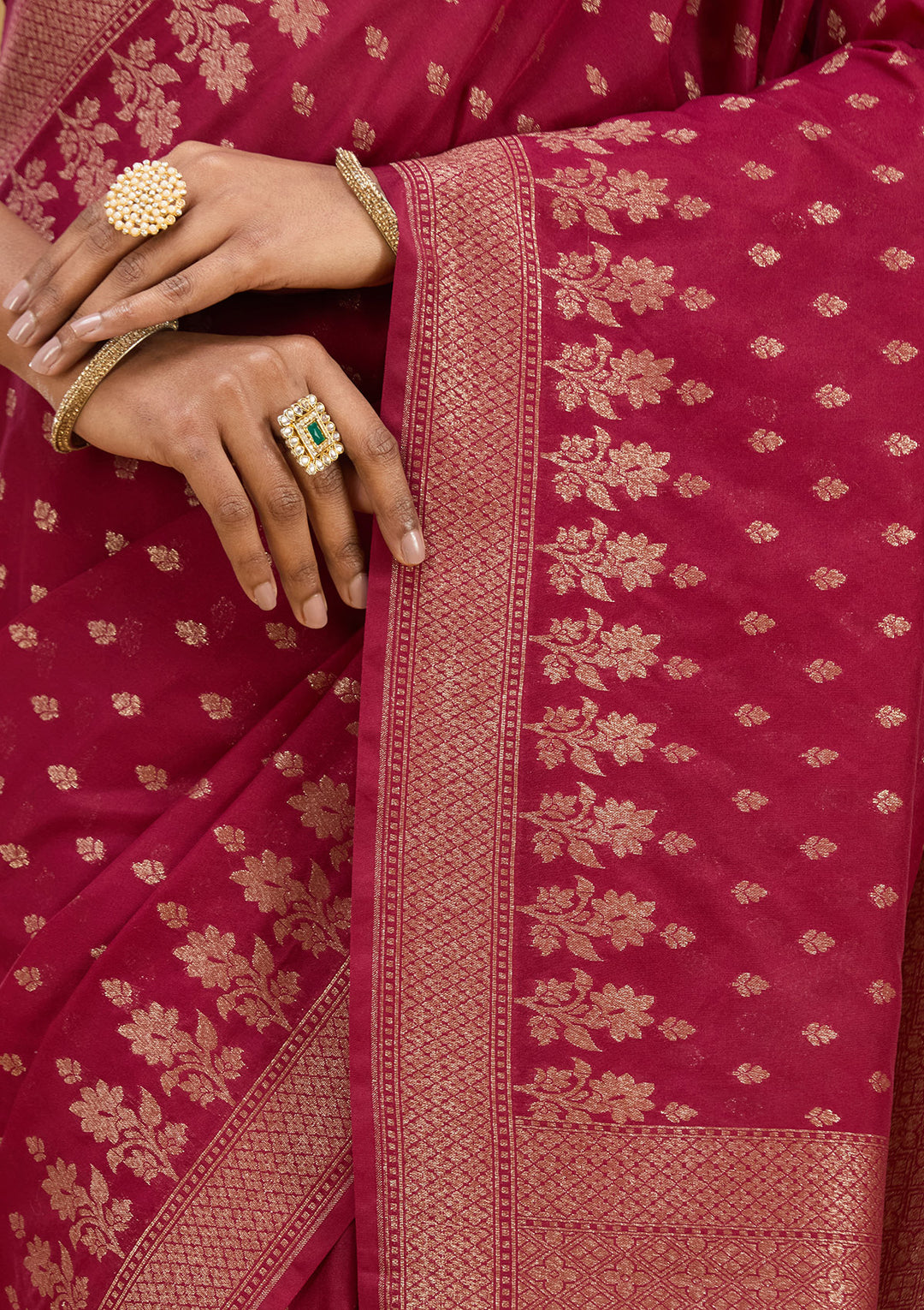 Wine Zariwork (Gold) Silk Silk Saree