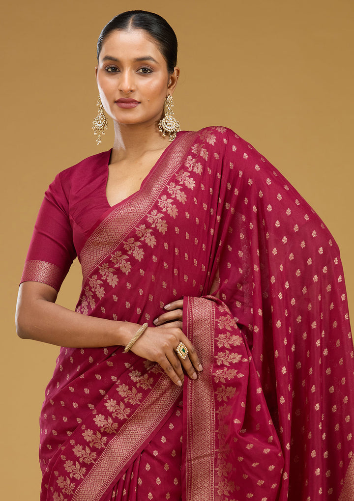 Wine Zariwork (Gold) Silk Silk Saree
