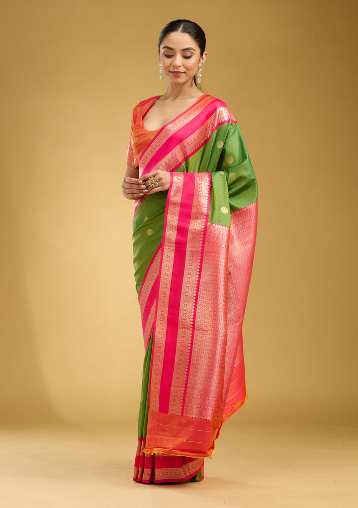 Parrot Green Zariwork (Gold) Silk Saree