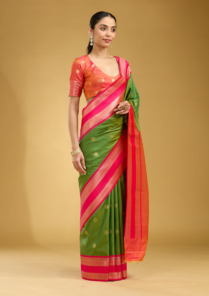 Parrot Green Zariwork (Gold) Silk Saree