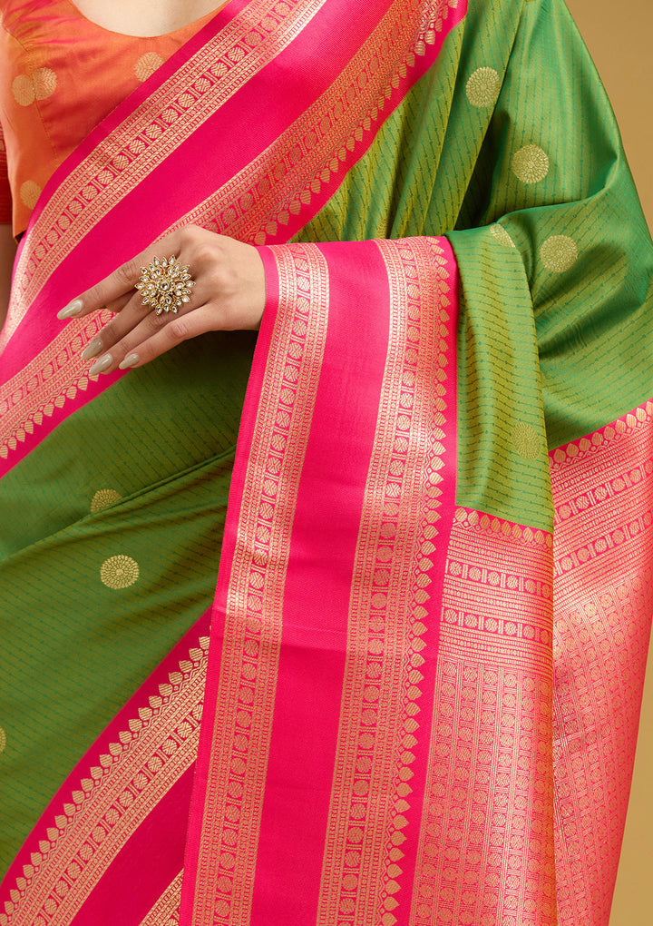 Parrot Green Zariwork (Gold) Silk Saree