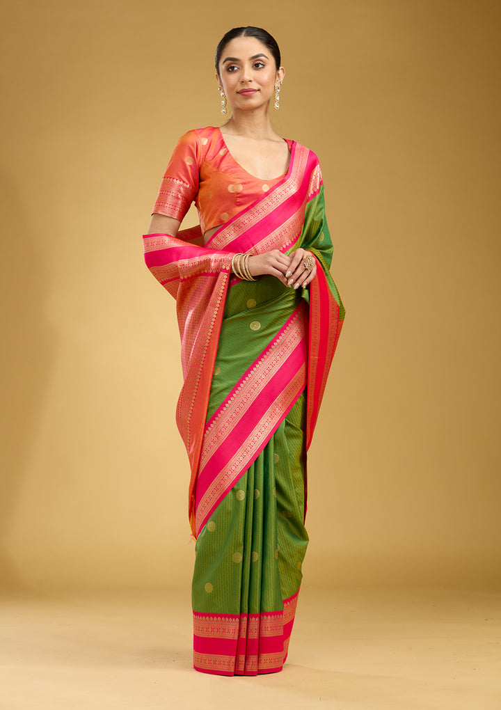 Parrot Green Zariwork (Gold) Silk Saree
