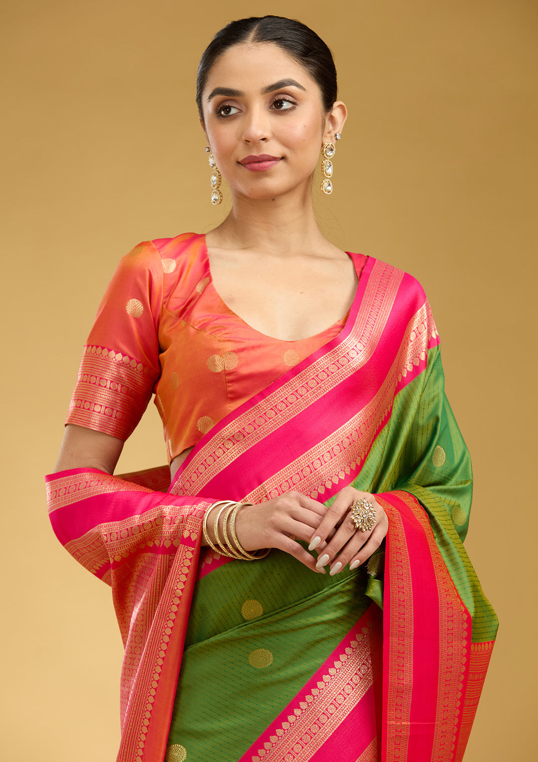 Parrot Green Zariwork (Gold) Silk Saree