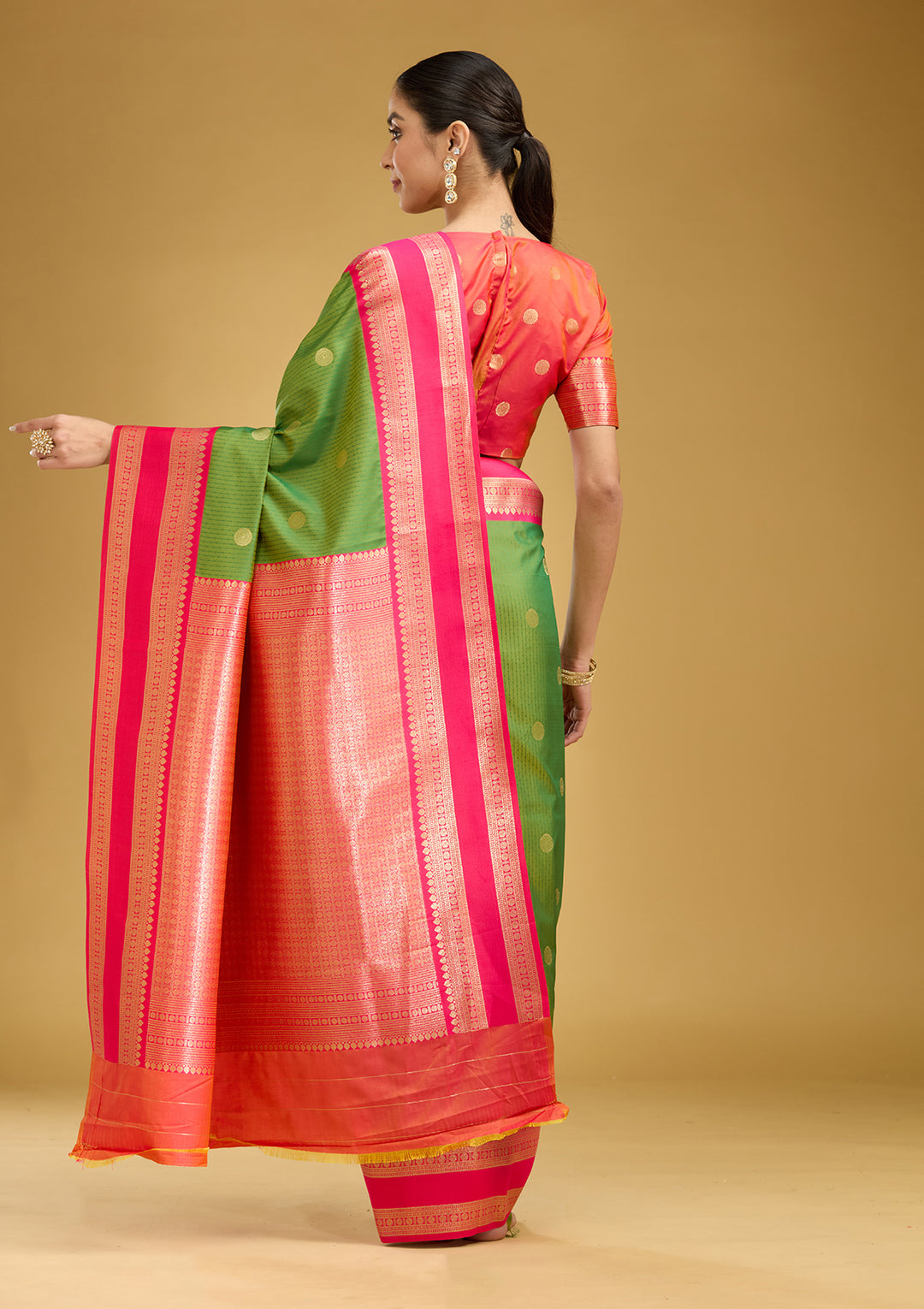 Parrot Green Zariwork (Gold) Silk Saree