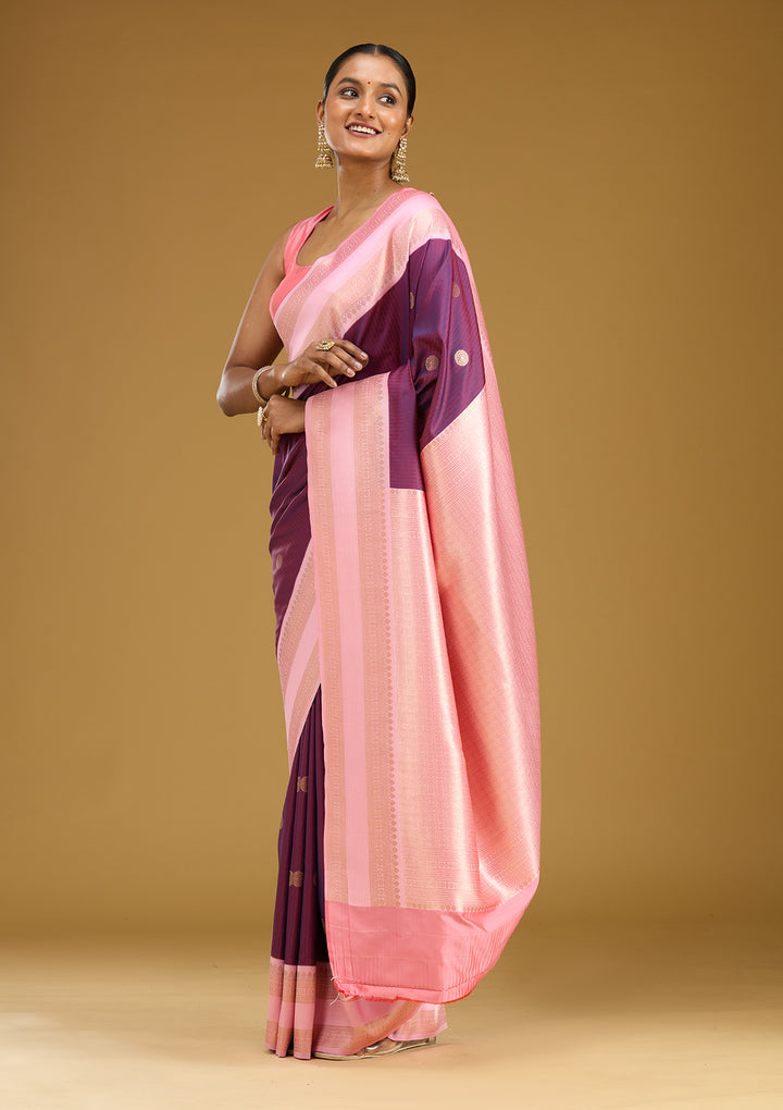 Wine Zariwork (Gold) Silk Silk Saree