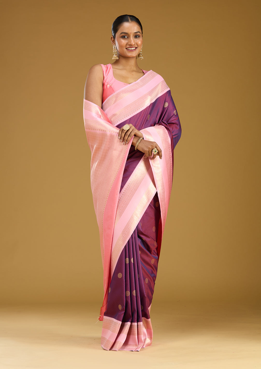 Wine Zariwork (Gold) Silk Silk Saree