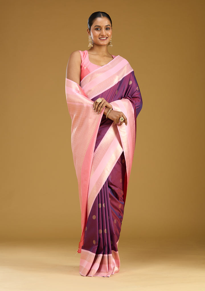 Wine Zariwork (Gold) Silk Silk Saree