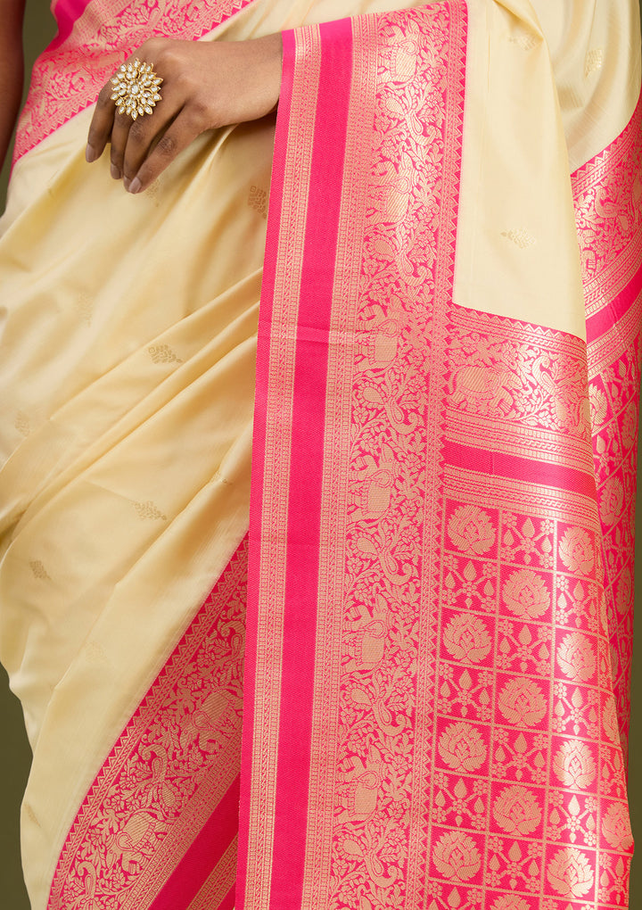 Cream Zariwork (Gold) Silk Silk Saree