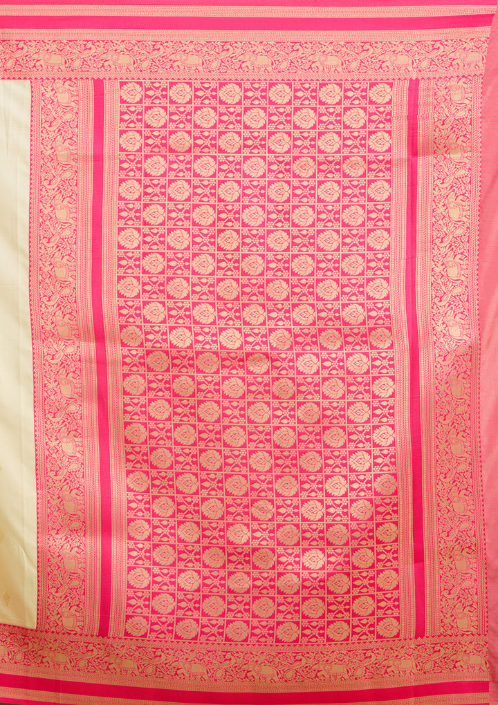 Cream Zariwork (Gold) Silk Silk Saree