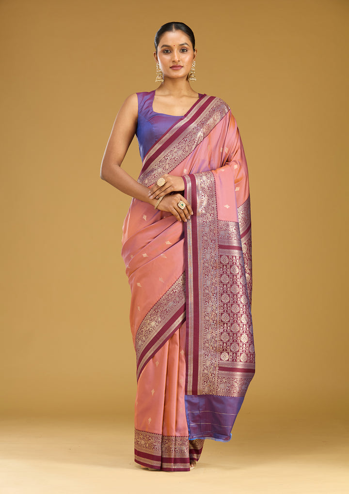 Onion Pink Zariwork (Gold) Silk Silk Saree