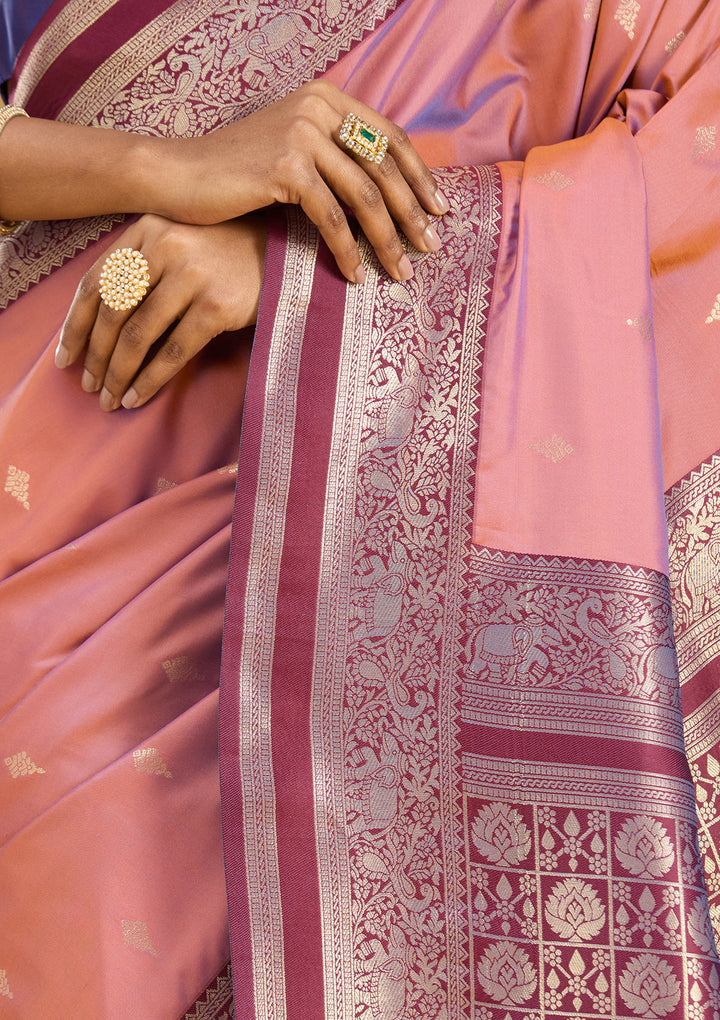 Onion Pink Zariwork (Gold) Silk Silk Saree