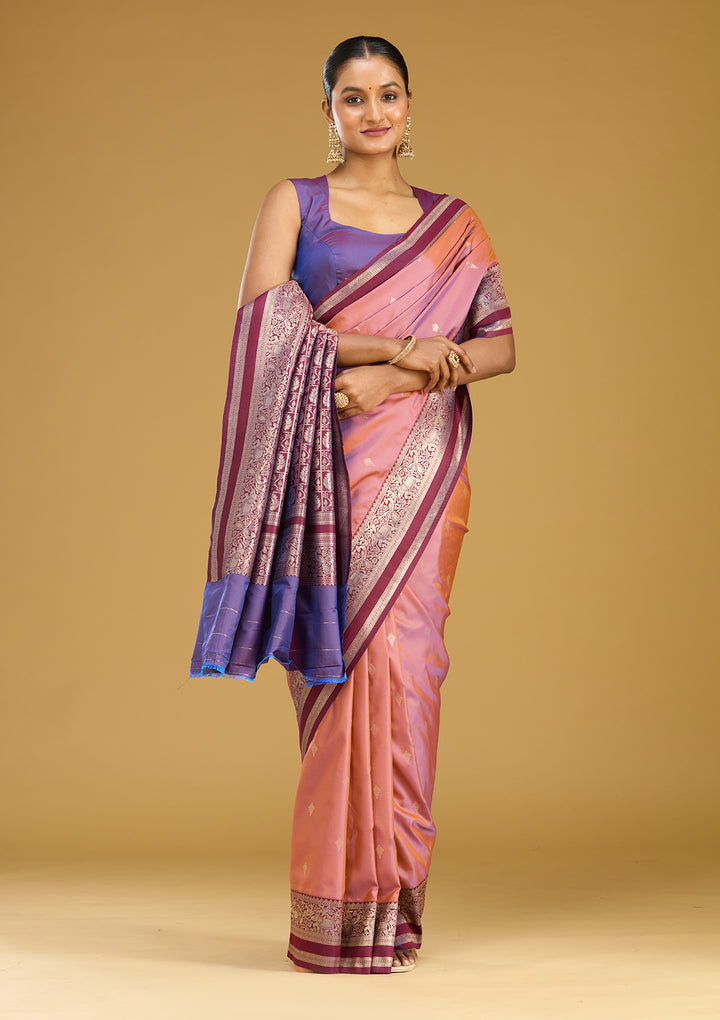 Onion Pink Zariwork (Gold) Silk Silk Saree