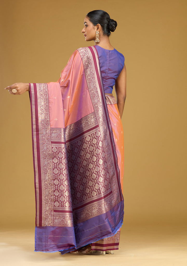 Onion Pink Zariwork (Gold) Silk Silk Saree