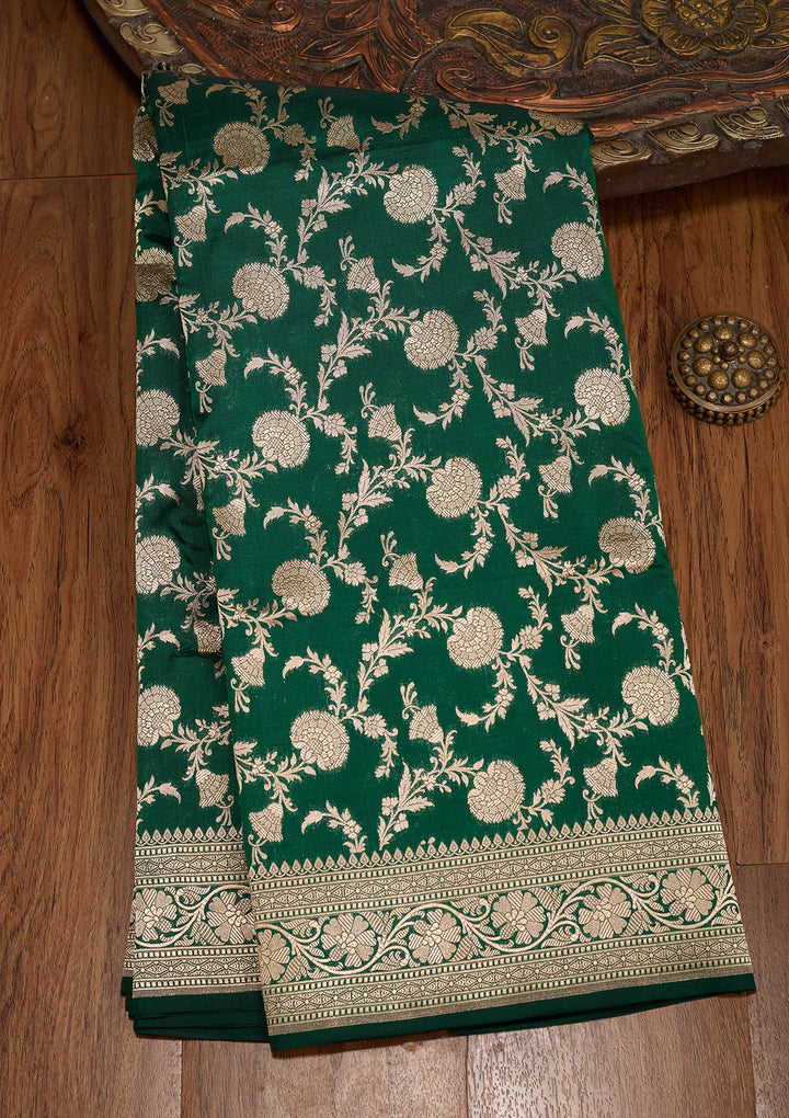 Bottle Green Zariwork Pure Silk Saree