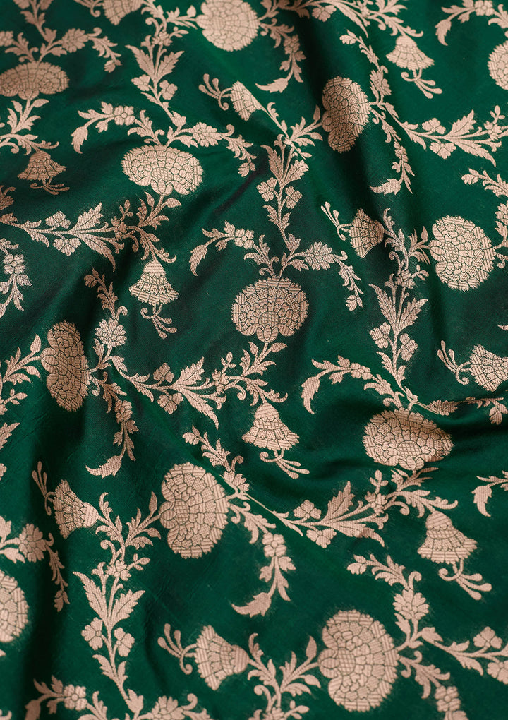 Bottle Green Zariwork Pure Silk Saree