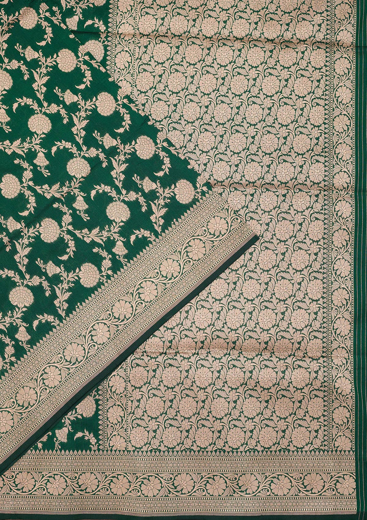 Bottle Green Zariwork Pure Silk Saree