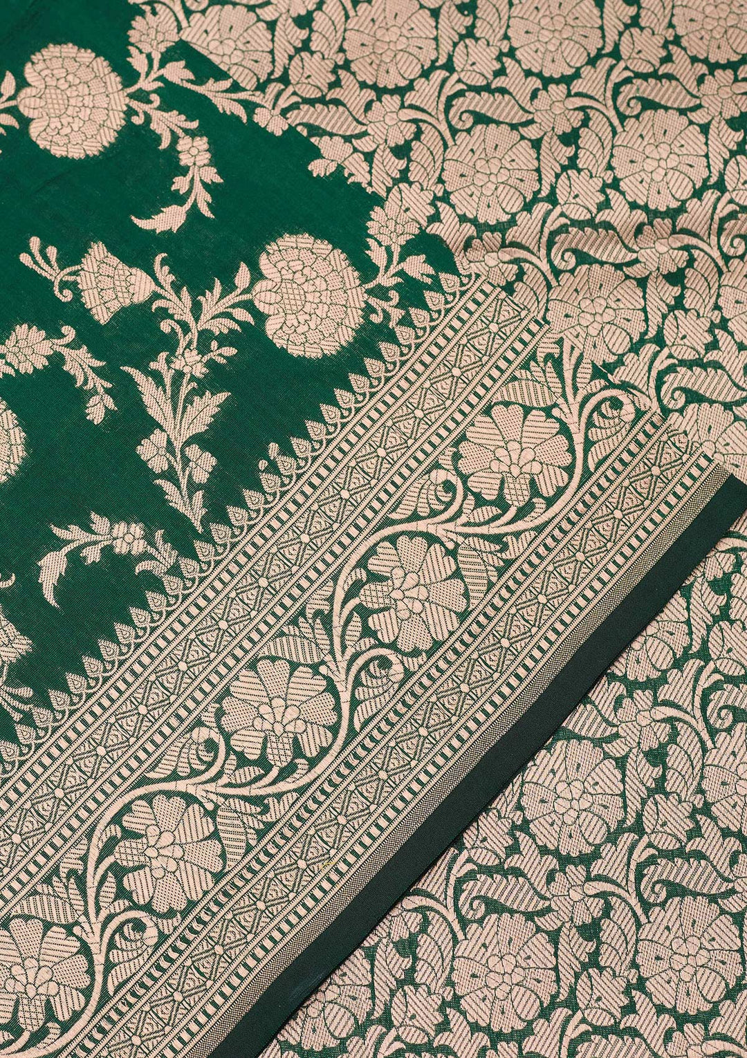 Bottle Green Zariwork Pure Silk Saree