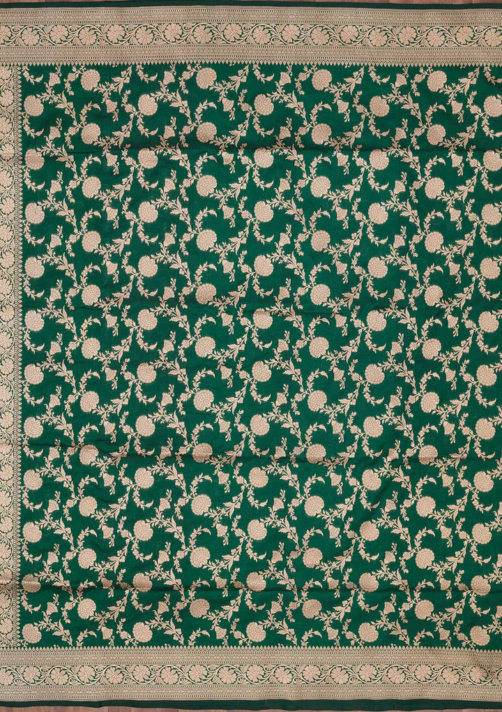 Bottle Green Zariwork Pure Silk Saree