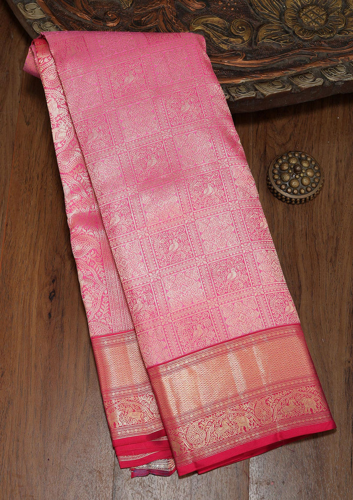 Onion Pink Zariwork Pure Silk Saree