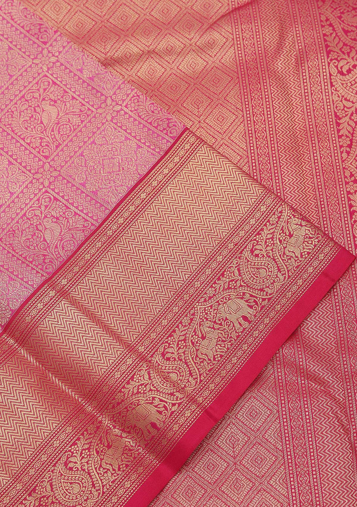 Onion Pink Zariwork Pure Silk Saree