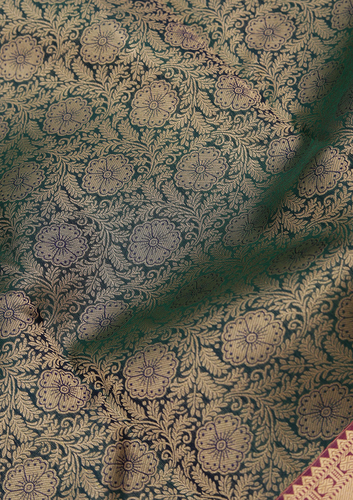 Bottle Green Zariwork Pure Silk Saree