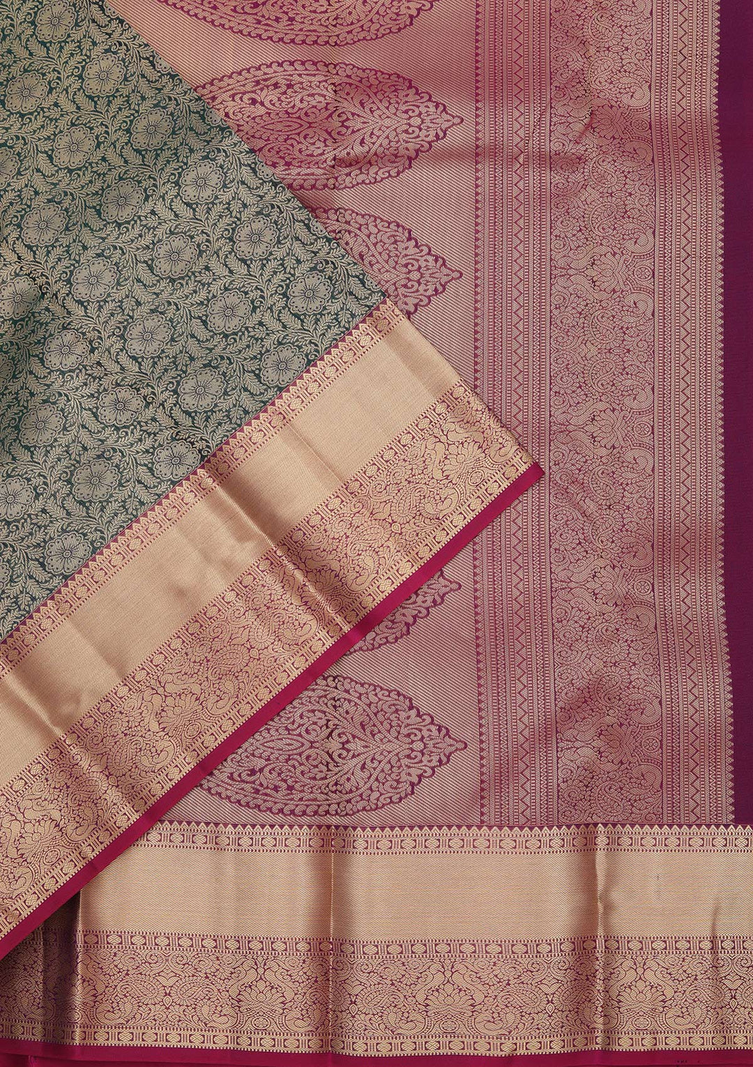 Bottle Green Zariwork Pure Silk Saree