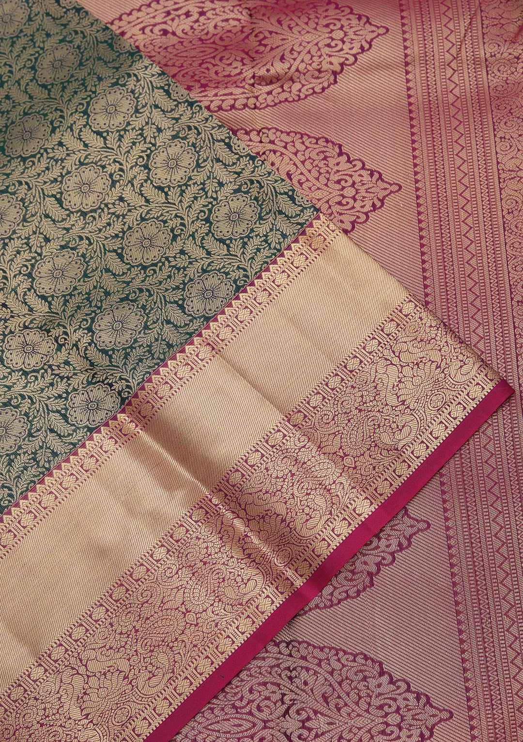 Bottle Green Zariwork Pure Silk Saree