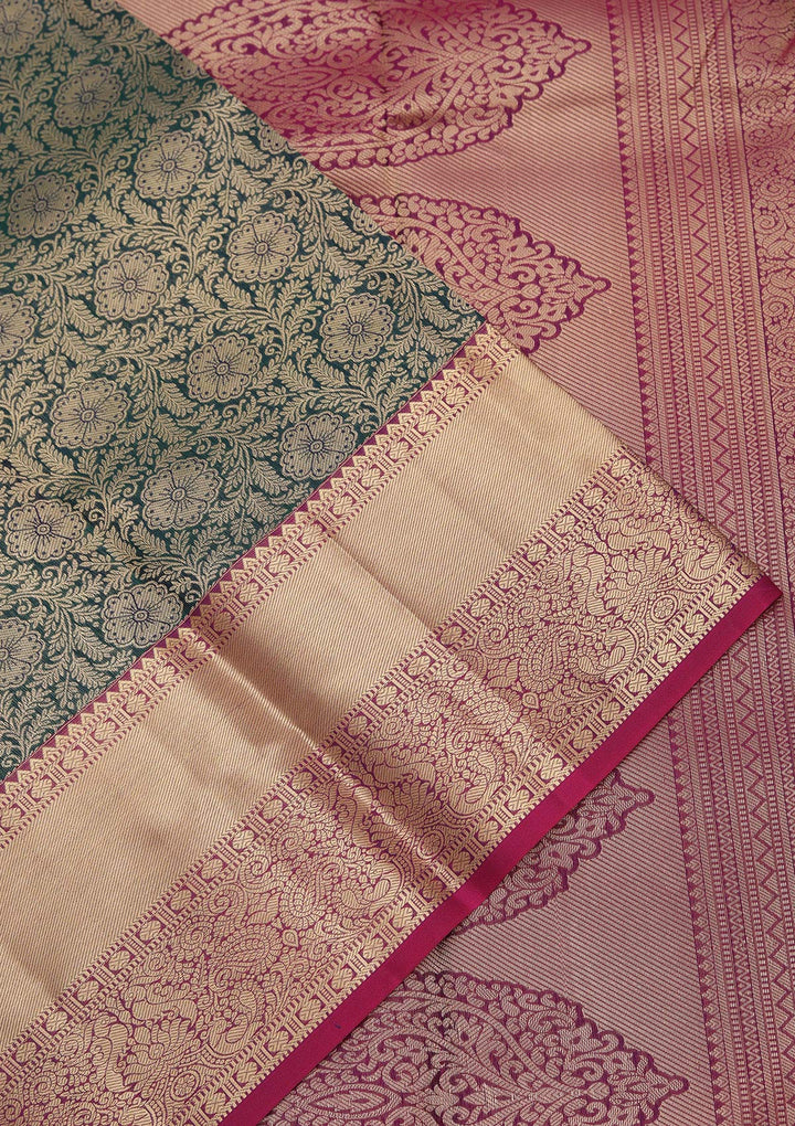 Bottle Green Zariwork Pure Silk Saree