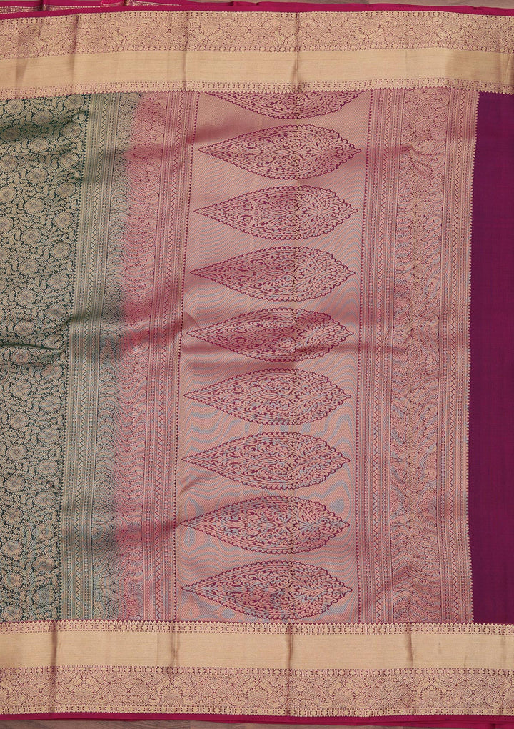 Bottle Green Zariwork Pure Silk Saree