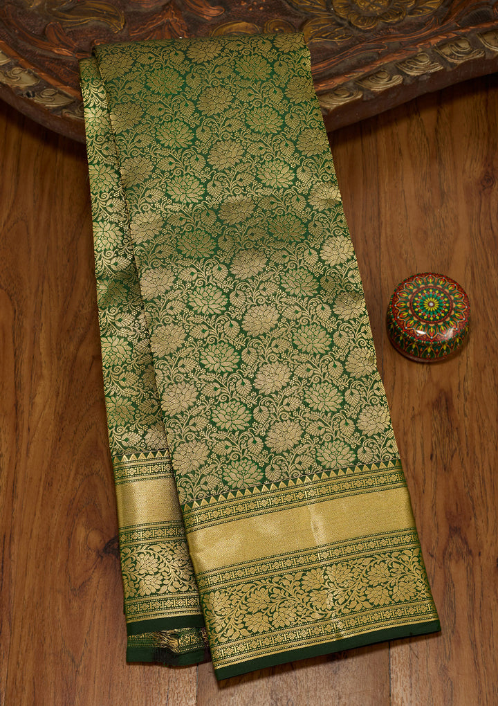 Bottle Green Zariwork (Gold) Silk Silk Saree