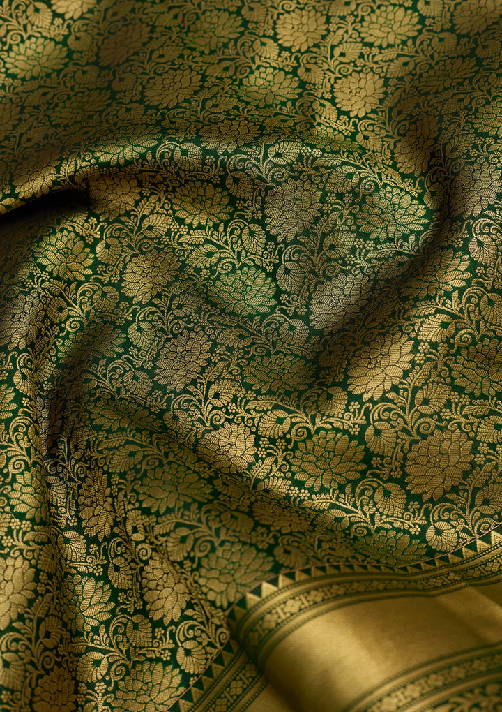 Bottle Green Zariwork (Gold) Silk Silk Saree