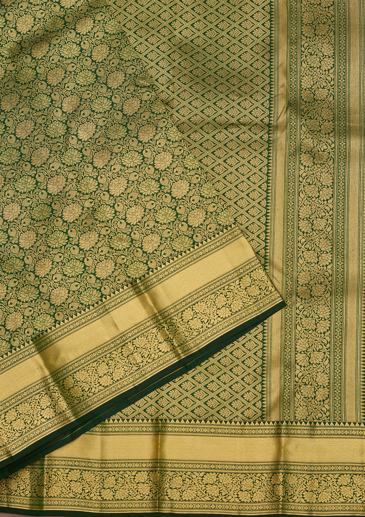 Bottle Green Zariwork (Gold) Silk Silk Saree