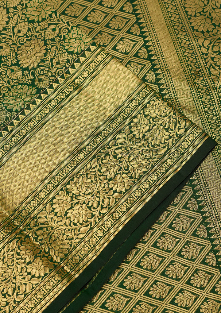 Bottle Green Zariwork (Gold) Silk Silk Saree