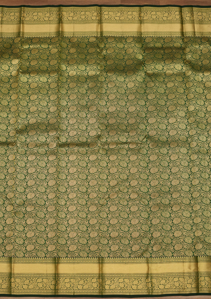 Bottle Green Zariwork (Gold) Silk Silk Saree