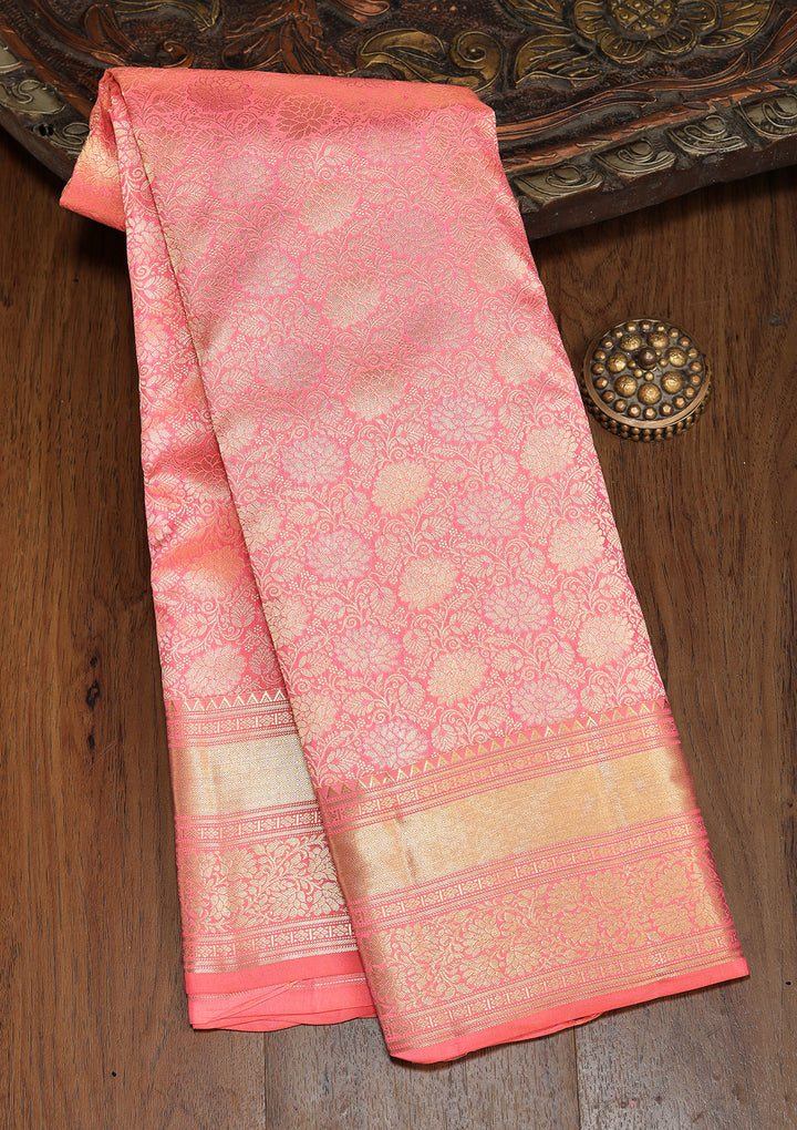 Onion Pink Zariwork Pure Silk Saree