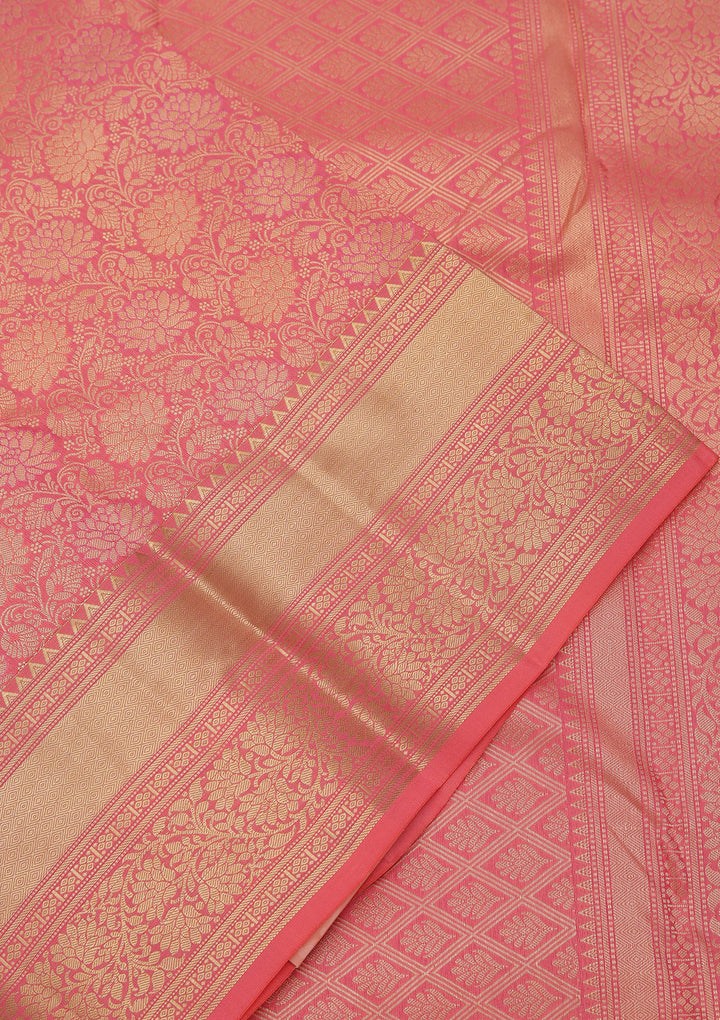 Onion Pink Zariwork Pure Silk Saree