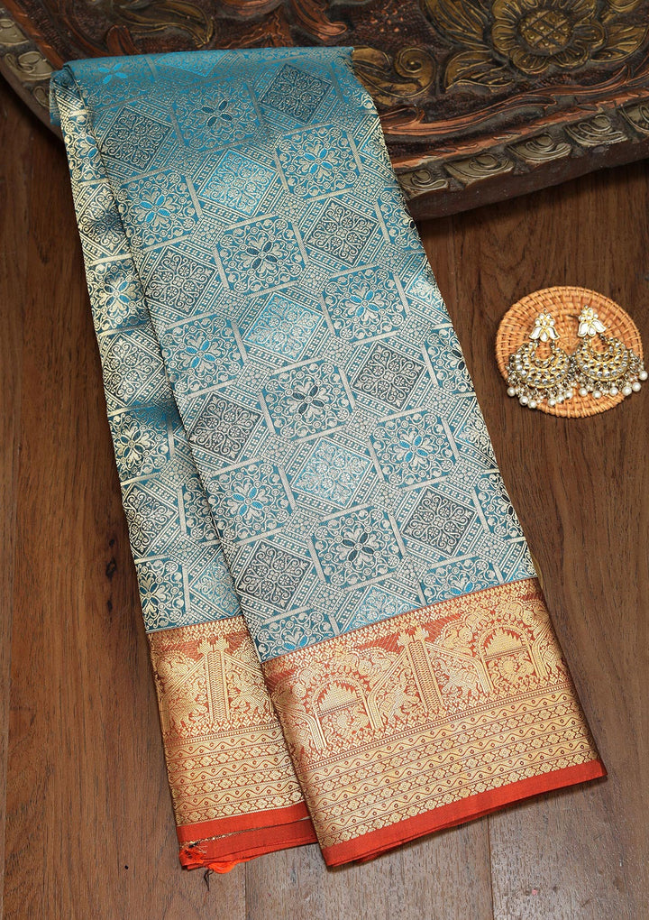 Peacock Green Zariwork Pure Silk Saree