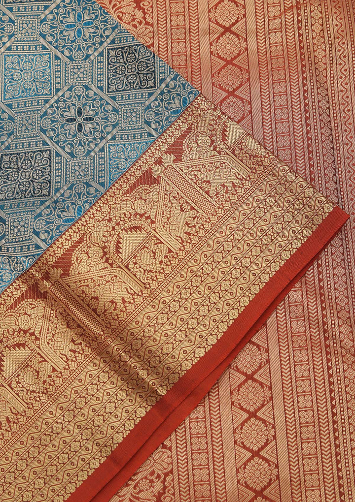 Peacock Green Zariwork Pure Silk Saree