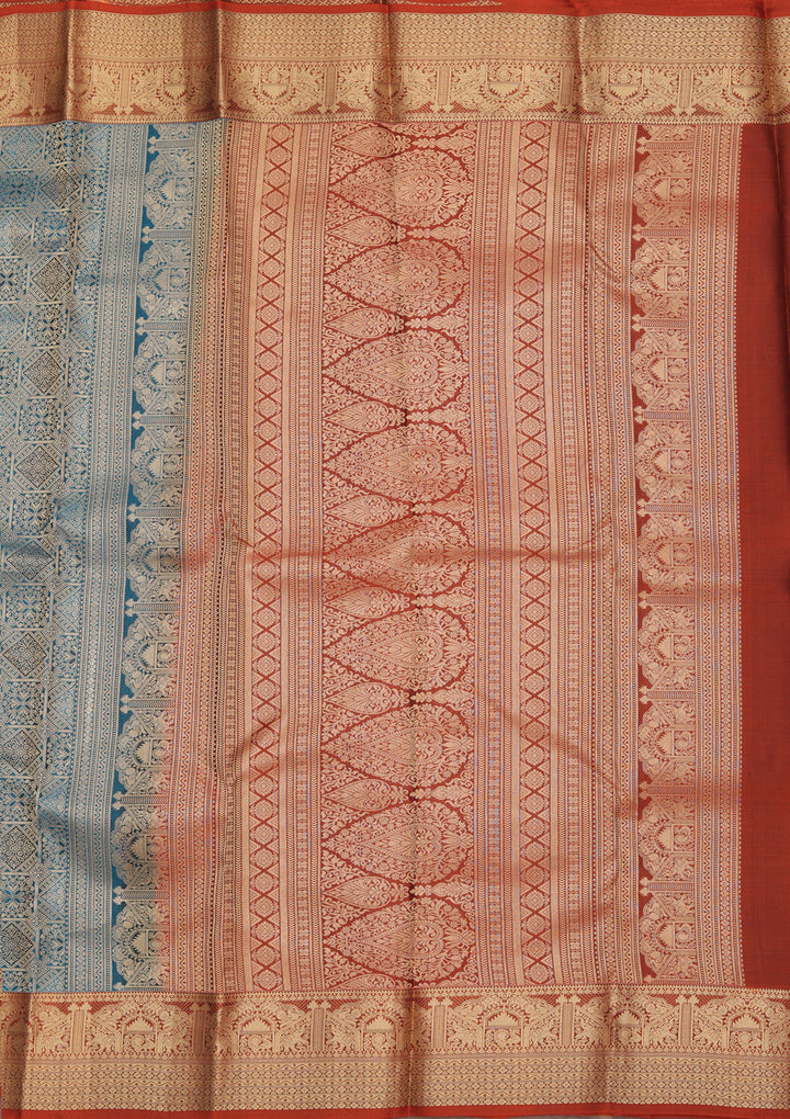 Peacock Green Zariwork Pure Silk Saree