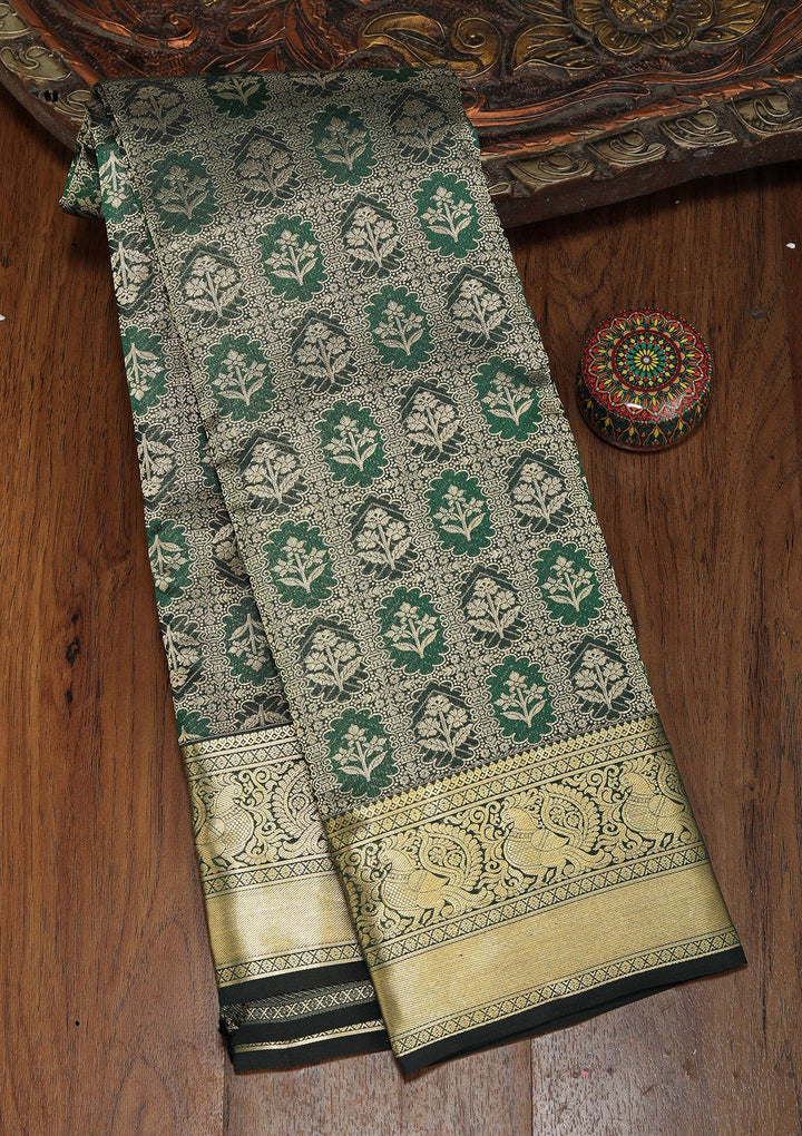 Bottle Green Zariwork Pure Silk Saree