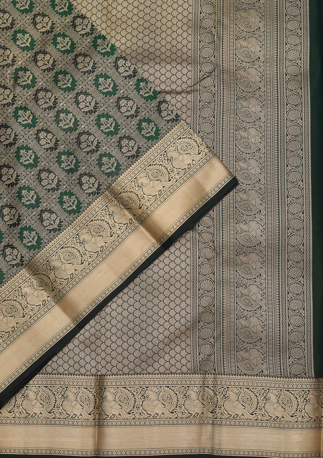 Bottle Green Zariwork Pure Silk Saree