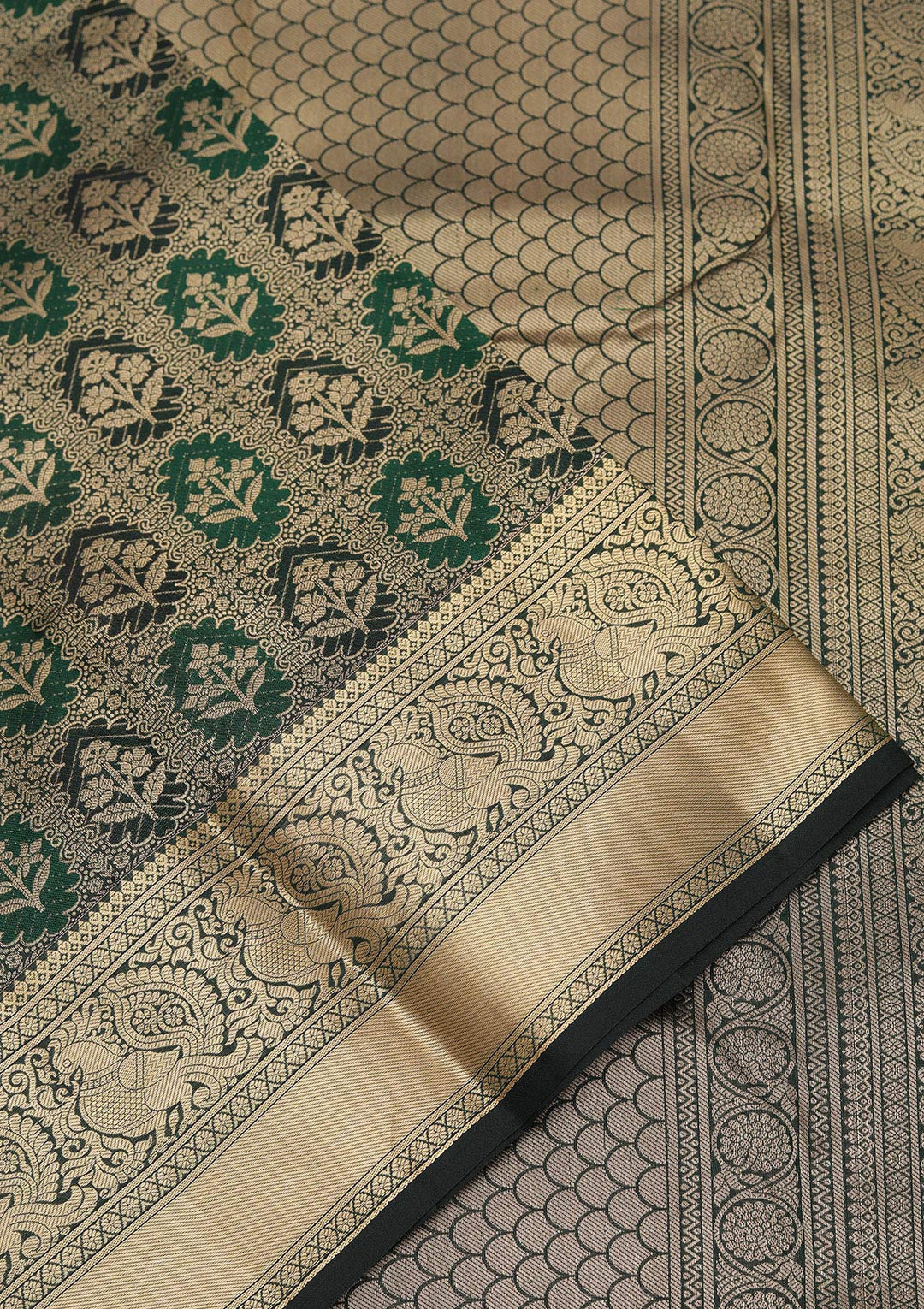 Bottle Green Zariwork Pure Silk Saree