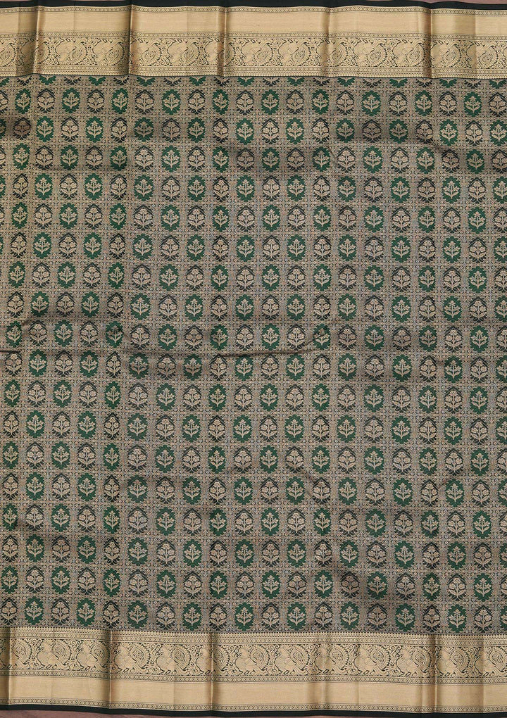 Bottle Green Zariwork Pure Silk Saree