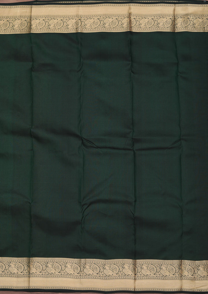 Bottle Green Zariwork Pure Silk Saree