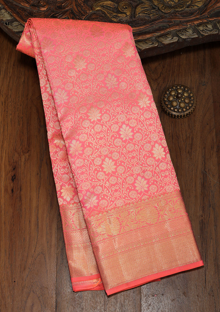 Onion Pink Zariwork Pure Silk Saree