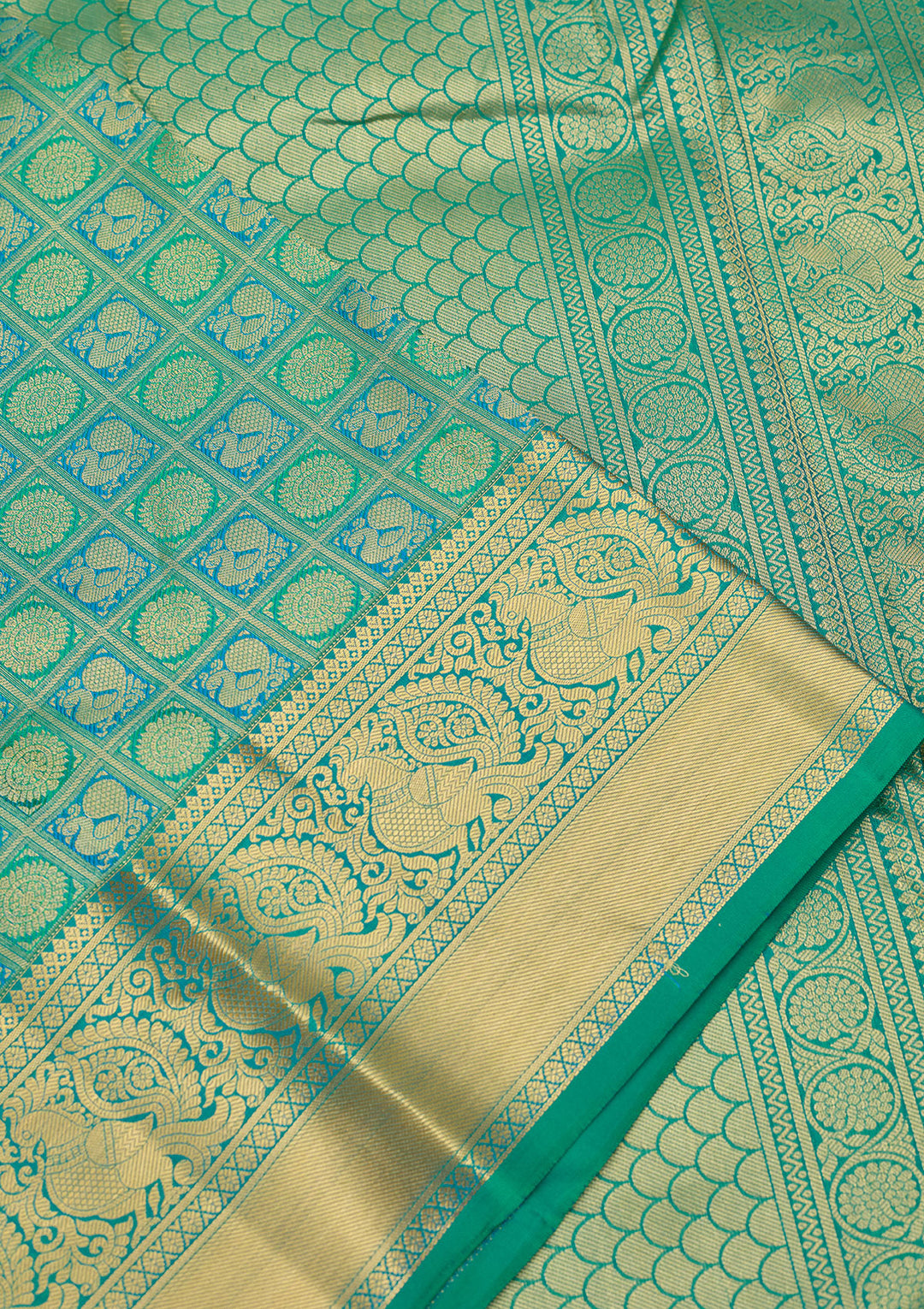Sea Green Zariwork (Gold) Silk Silk Saree